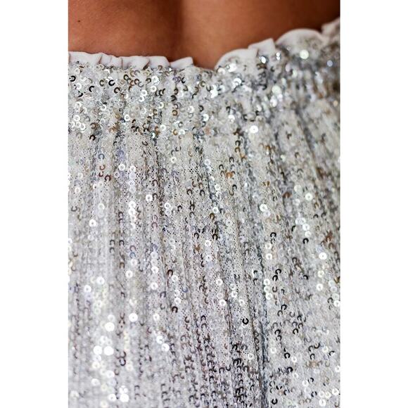 The CeCe Silver Sequin Pants Straight Leg Elastic Waist Band Stretchy Medium - Picture 8 of 15